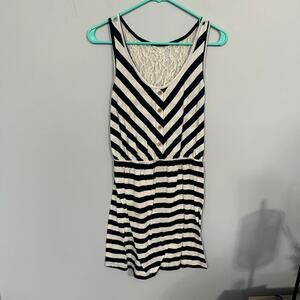 Bobbie Brooks Striped Sleeveless Dress Size Large Lace Back Panel Blue & White